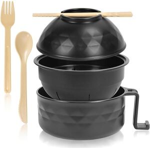 Microwave Safe Ramen Bowl Set, Bowl + Chopsticks, Spoon/Fork, Black